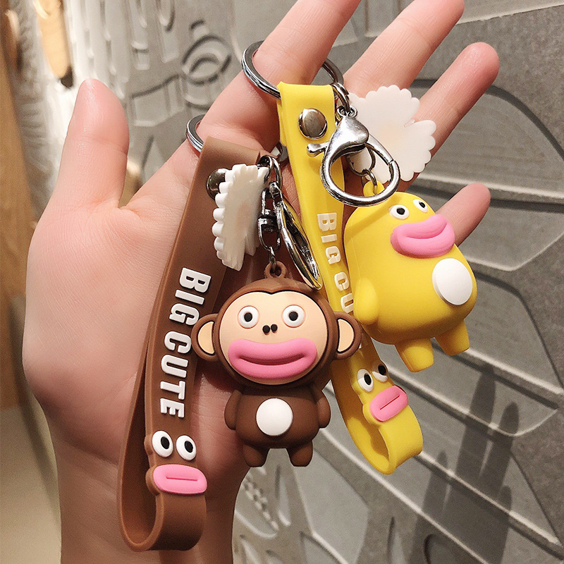 Net red ugly cute big mouth monkey frog car doll key chain personality men and women couples bag pendant manufacturers direct sales details Picture