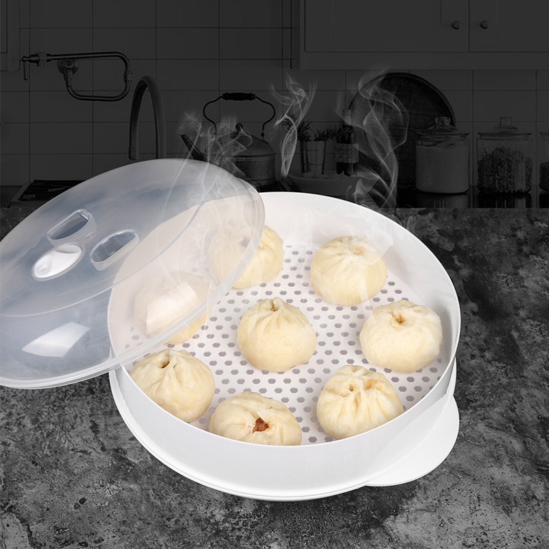 Plastic round single-layer microwave oven steamer plastic steamer with cover cooking steamed bread heating utensils Specification drawing