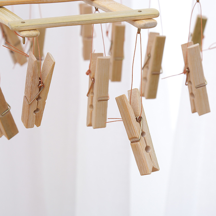 Bamboo folding type pants rack bamboo hanger multi - head drying rack household 16 head 22 socks underwear sock rack details Picture