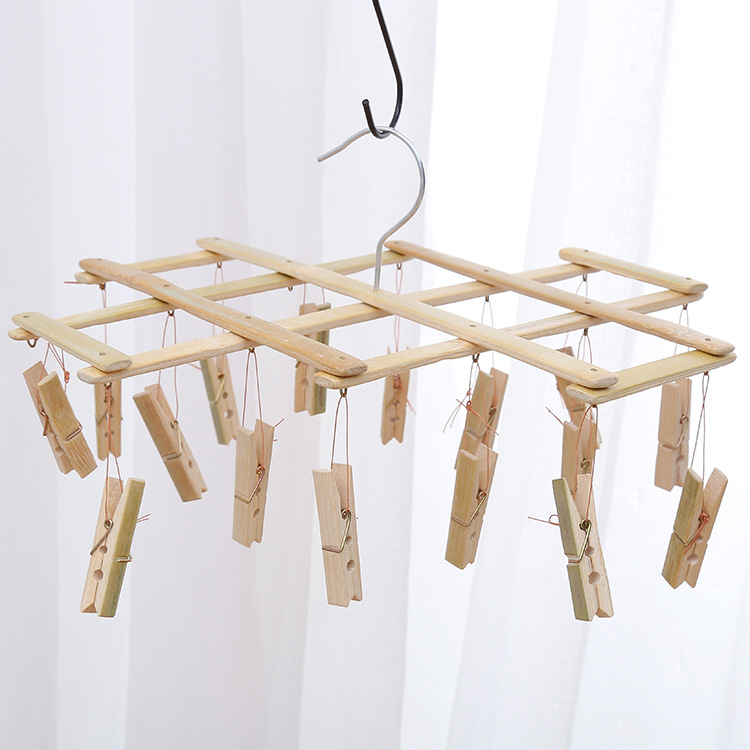 Bamboo folding type pants rack bamboo hanger multi - head drying rack household 16 head 22 socks underwear sock rack full figure