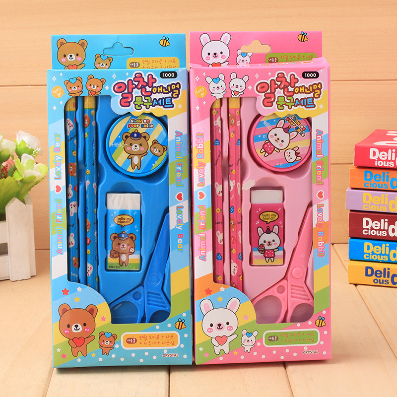 Cartoon Student Stationery Set 810 Pencil eraser Pencil sharpener Stationery set Source gift full figure