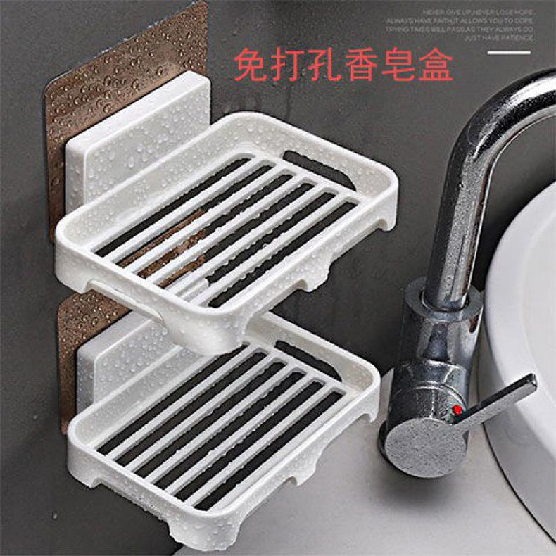 Creative double-layer soap box wall-mounted non-perforated non-trace bathroom household soap box drain soap box soap holder Specification drawing