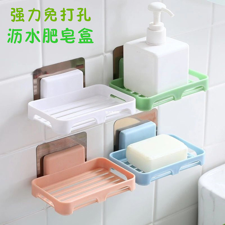 Creative double-layer soap box wall-mounted non-perforated non-trace bathroom household soap box drain soap box soap holder Application Scenario