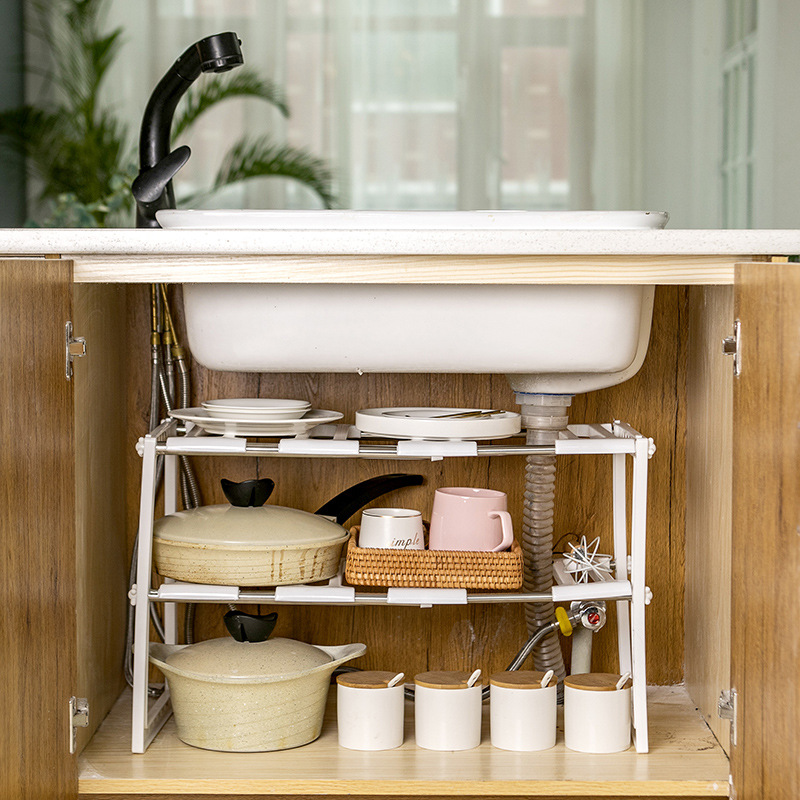 Contracted and practical stainless steel retractable sink kitchen shelf floor type pot rack sundry storage and finishing frame full figure