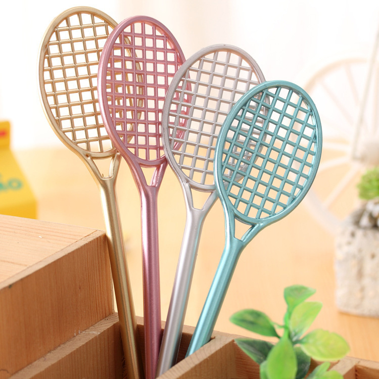 Creative simulation tennis racket metal color neutral pen black 0.5mm student neutral pen wholesale student stationery manufacturers details Picture