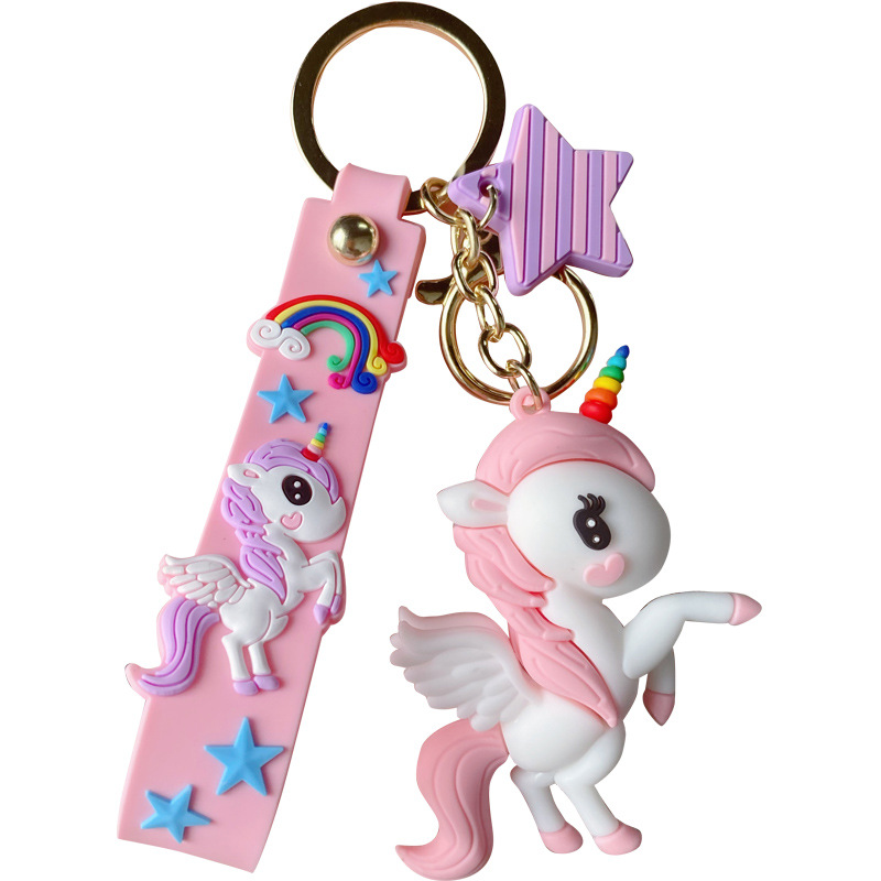Cartoon three - dimensional rainbow horse alone animal car key chain creative couples bag key chain ring pendant accessories wholesale Item Picture