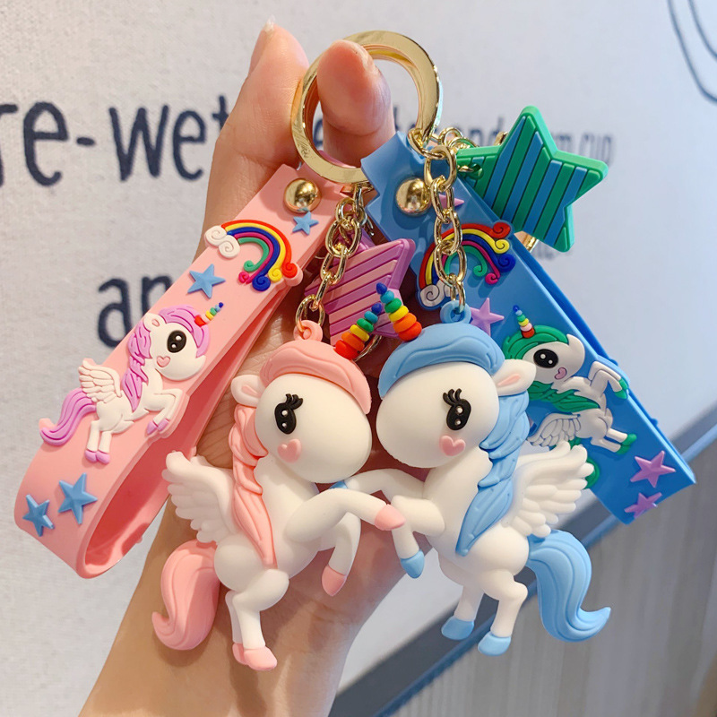 Cartoon three - dimensional rainbow horse alone animal car key chain creative couples bag key chain ring pendant accessories wholesale full figure