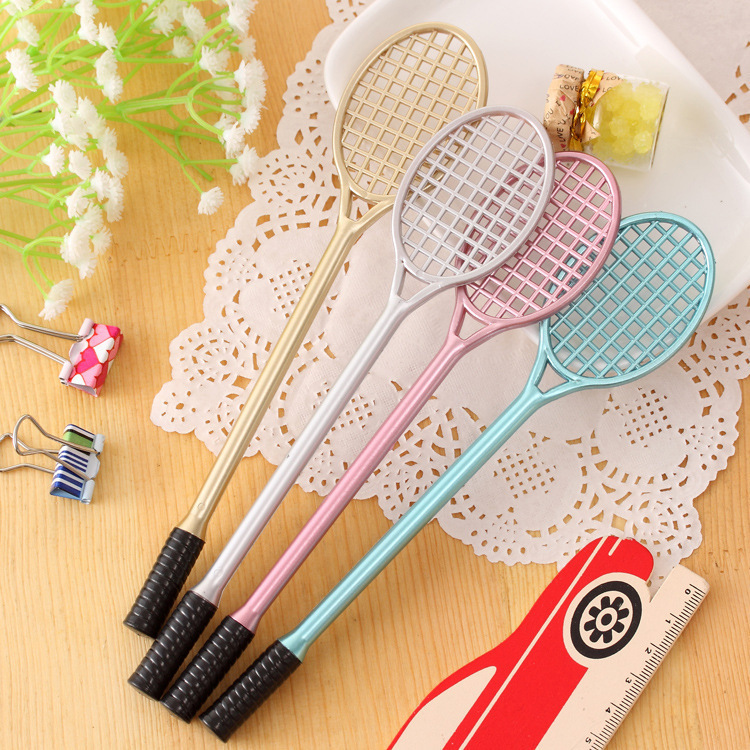 Creative simulation tennis racket metal color neutral pen black 0.5mm student neutral pen wholesale student stationery manufacturers Specification drawing