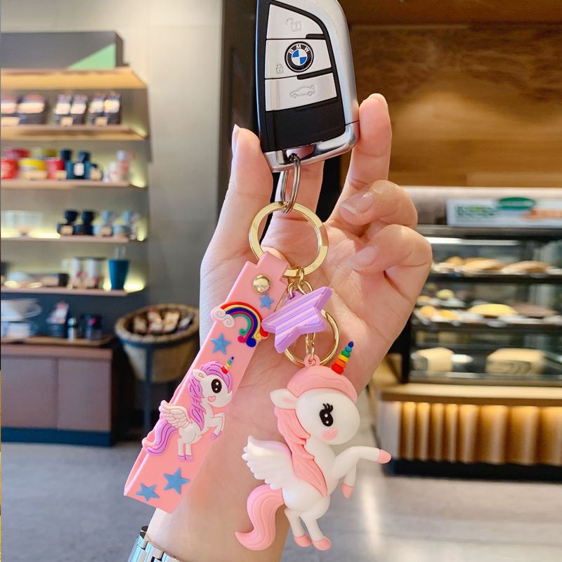 Cartoon three - dimensional rainbow horse alone animal car key chain creative couples bag key chain ring pendant accessories wholesale Specification drawing