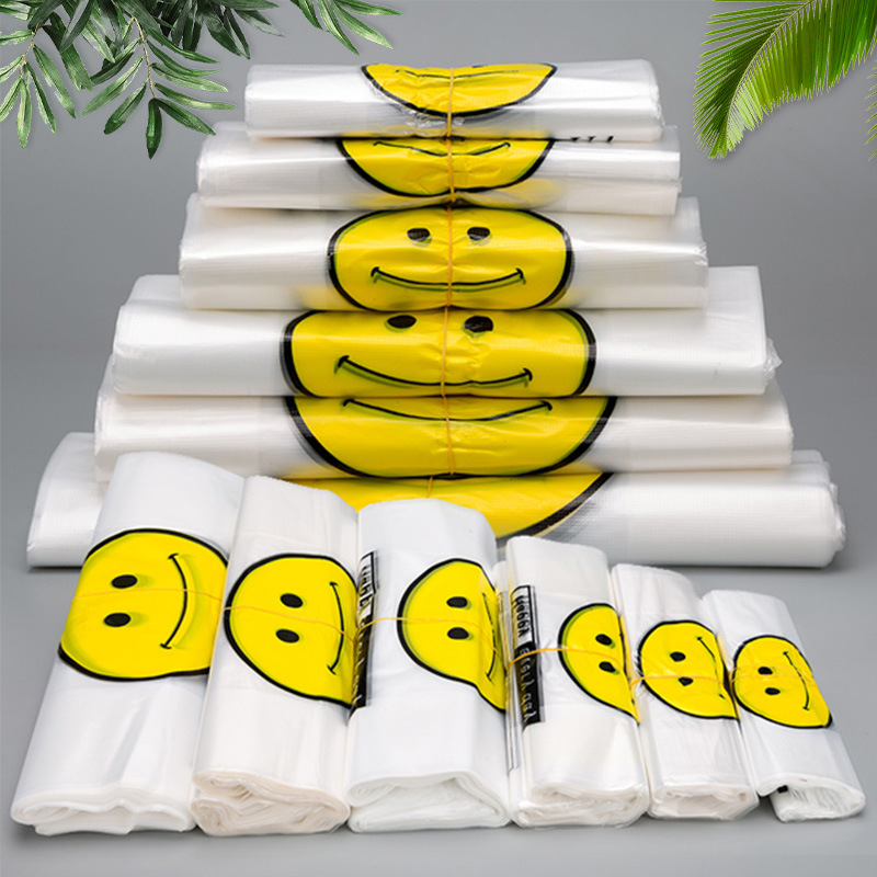 50pcs a pack thickened smiley face vest bag Supermarket shopping mall food tote bag household vest bag Specification drawing