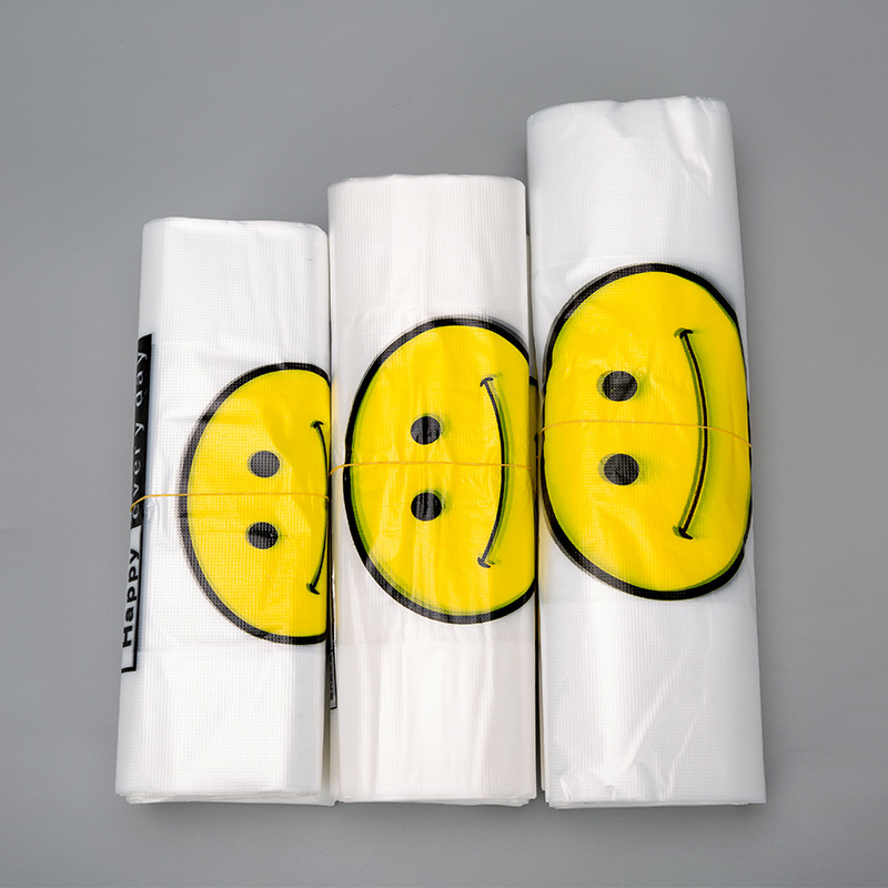 50pcs a pack thickened smiley face vest bag Supermarket shopping mall food tote bag household vest bag Application Scenario