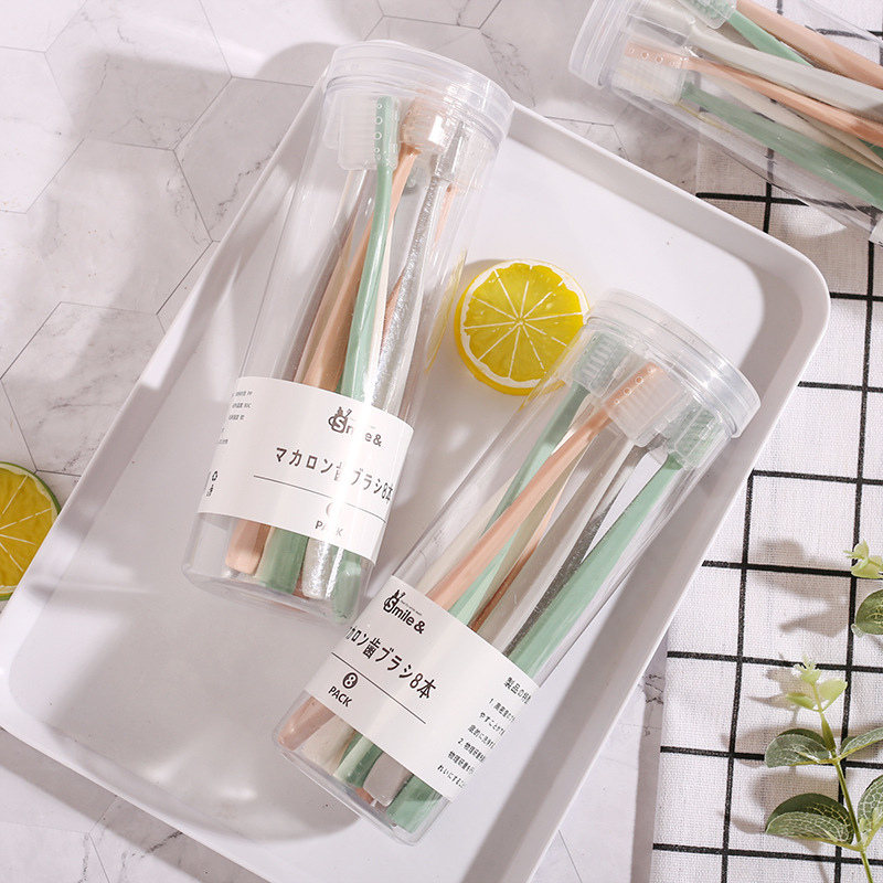 Creative Morandi 8 barrel Macaron toothbrush Adult home Travel portable Macaron fine soft bristled toothbrush Item Picture