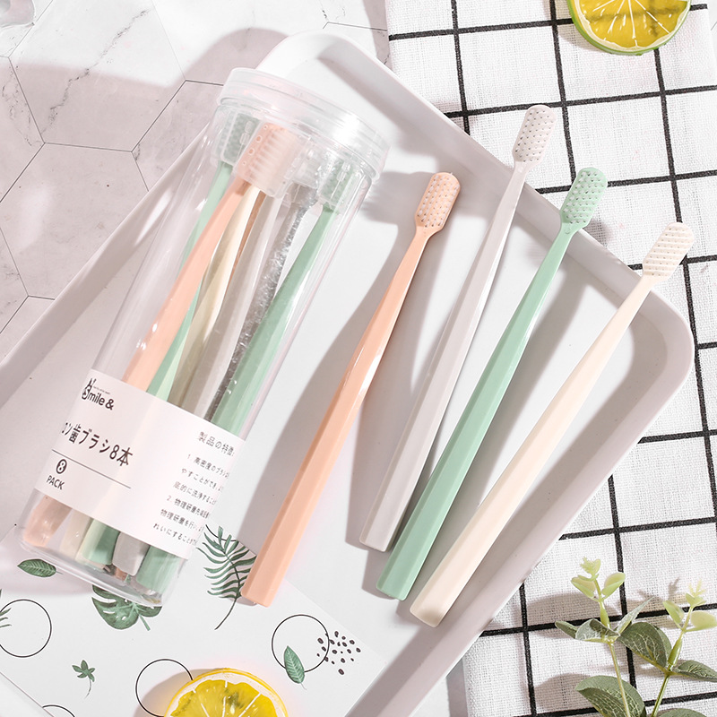 Creative Morandi 8 barrel Macaron toothbrush Adult home Travel portable Macaron fine soft bristled toothbrush details Picture