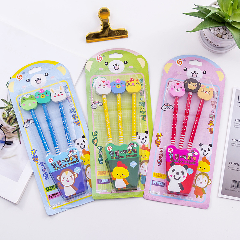 2102 cartoon animal head pencil set children's kindergarten Christmas gift gift stationery manufacturers wholesale full figure