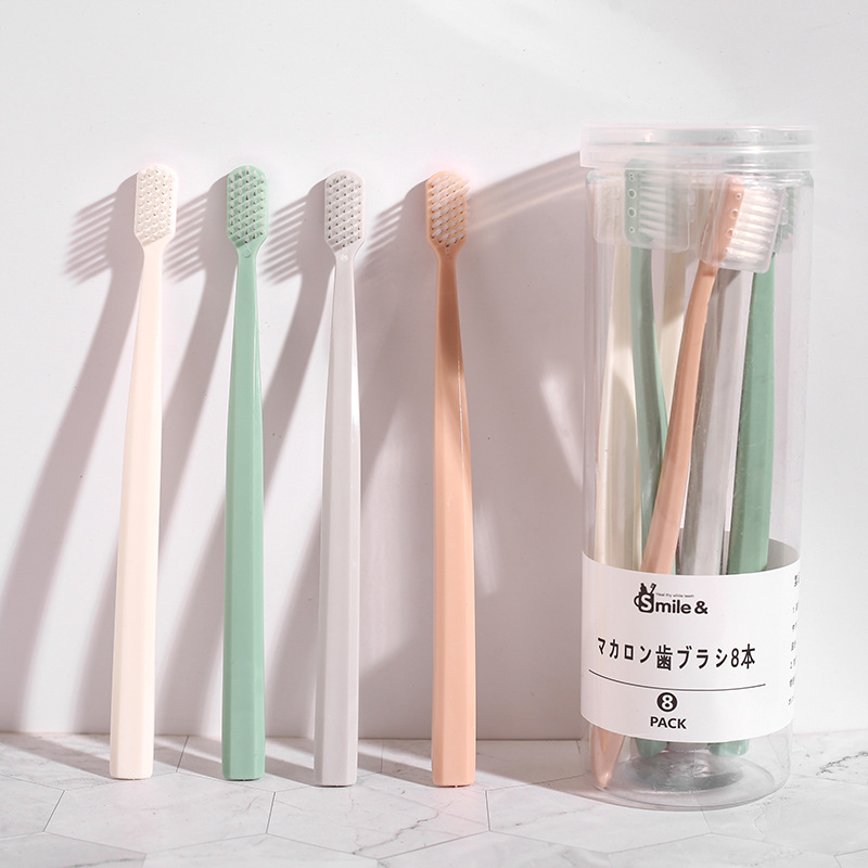 Creative Morandi 8 barrel Macaron toothbrush Adult home Travel portable Macaron fine soft bristled toothbrush full figure