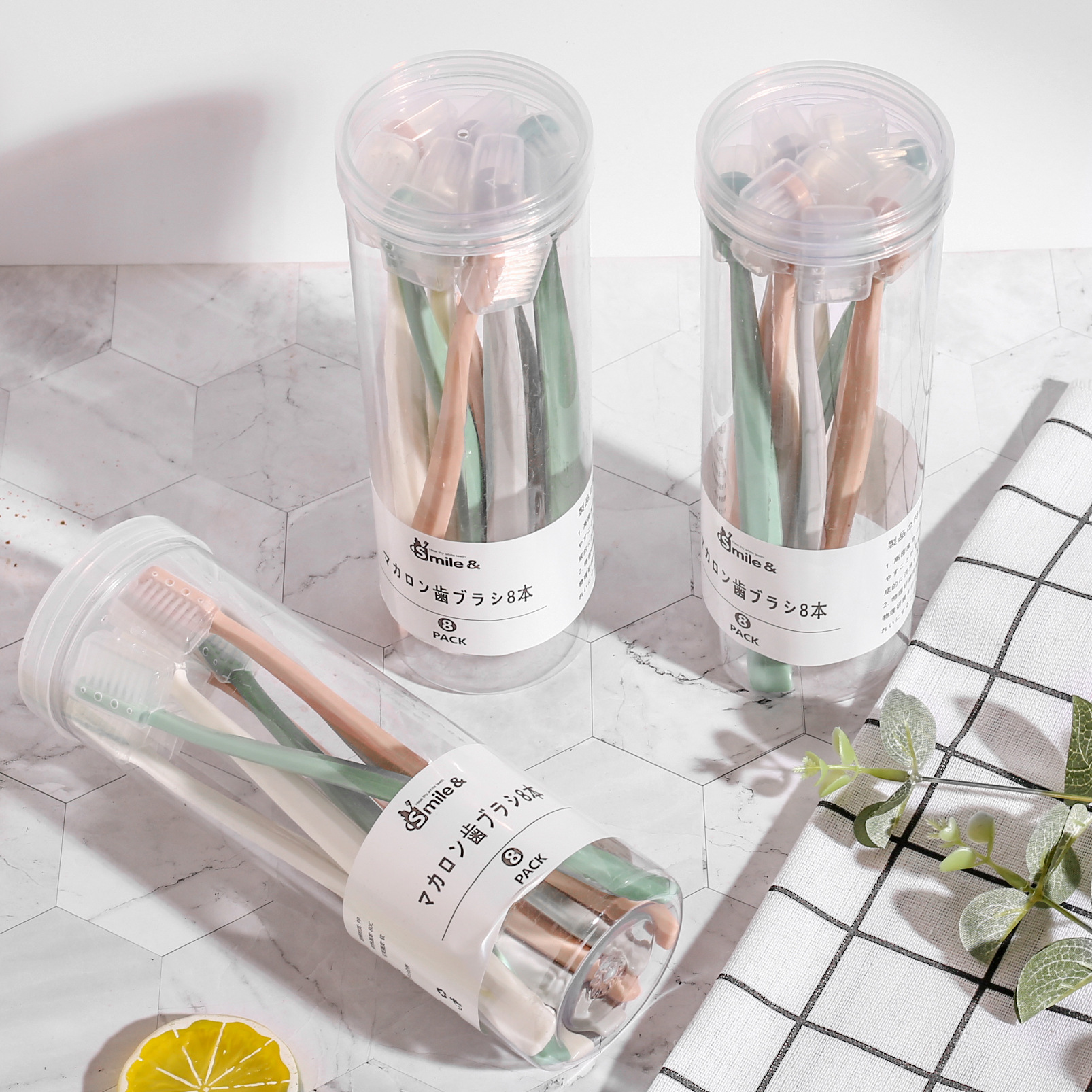 Creative Morandi 8 barrel Macaron toothbrush Adult home Travel portable Macaron fine soft bristled toothbrush Specification drawing