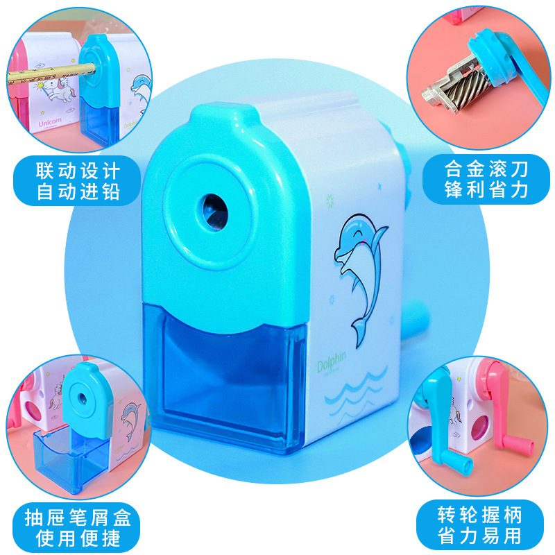 Creative cartoon Dolphin Unicorn children automatic pen sharpener Pencil sharpener Student stationery wholesale prizes Specification drawing