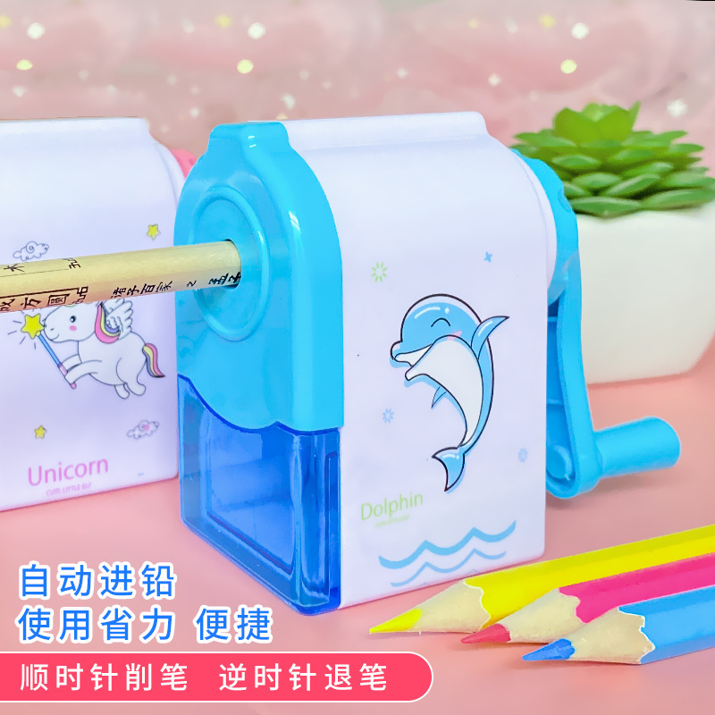 Creative cartoon Dolphin Unicorn children automatic pen sharpener Pencil sharpener Student stationery wholesale prizes details Picture