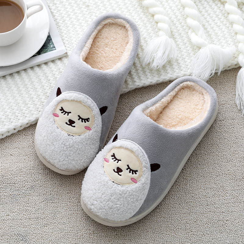 2020 new autumn and winter home slippers indoor non-slip thermal plush cotton drag male and female lovers cartoon cotton slippers Specification drawing