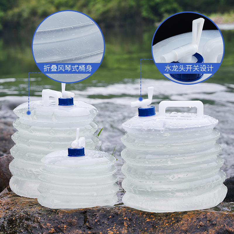 Foldable bucket for outdoor picnic car self-drive trip portable large capacity water storage bucket portable bucket with tap Specification drawing