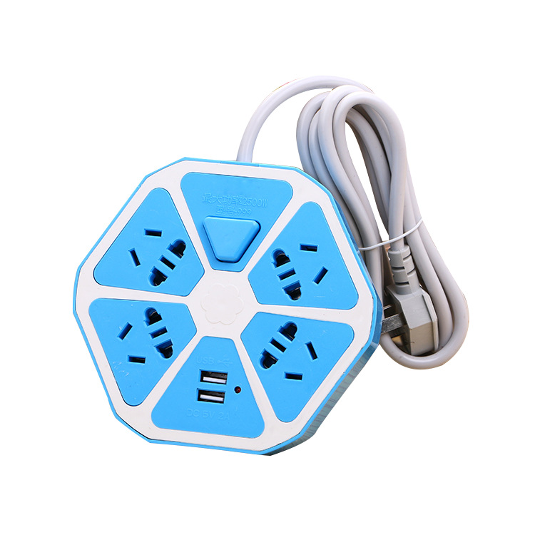 USB socket with switch creative multi-functional multi-hole socket socket intelligent hexagonal round home office socket Item Picture