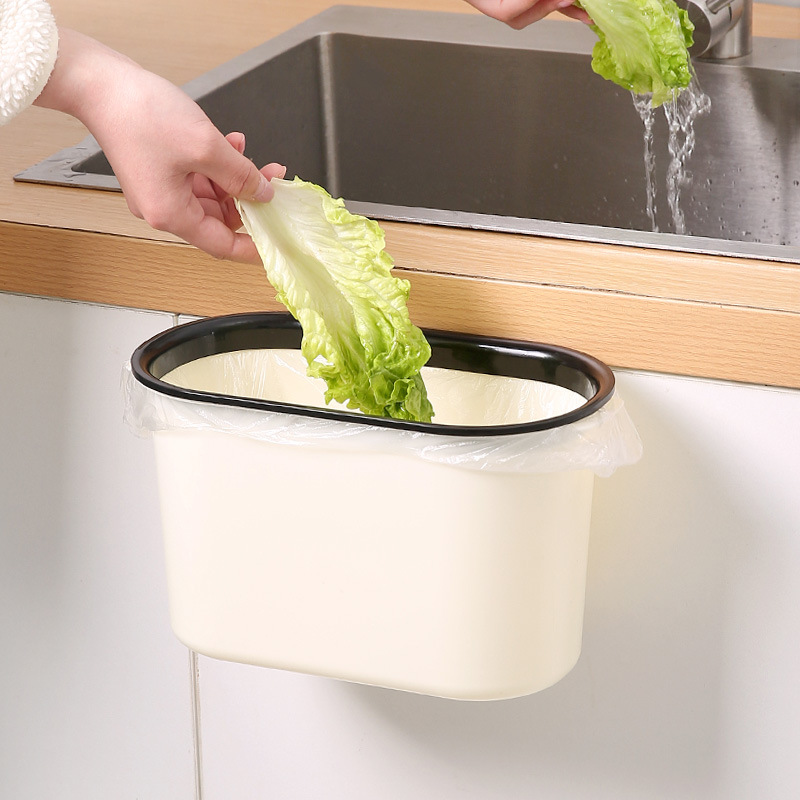 Kitchen trash can wall-mounted toilet with lid toilet living room hanging creative household cabinet door storage paper basket details Picture