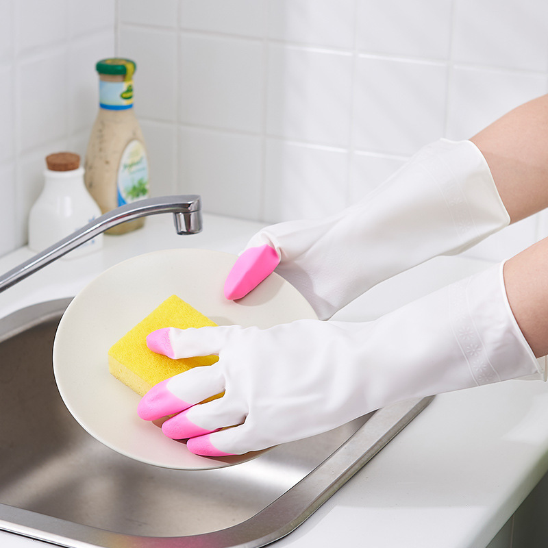 Latex household gloves four seasons universal dazzle finger cleaning and dishwashing multi-functional thick gloves independent packaging details Picture