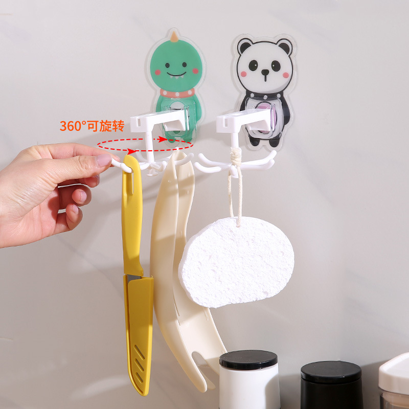 Creative swivel hook 360 degree swivel trackless stick hook Multi-functional no-hole kitchen spoon 6 hook hanging rack Specification drawing