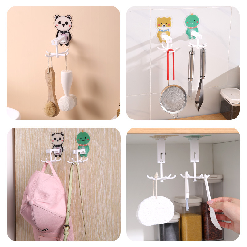 Creative swivel hook 360 degree swivel trackless stick hook Multi-functional no-hole kitchen spoon 6 hook hanging rack Application Scenario