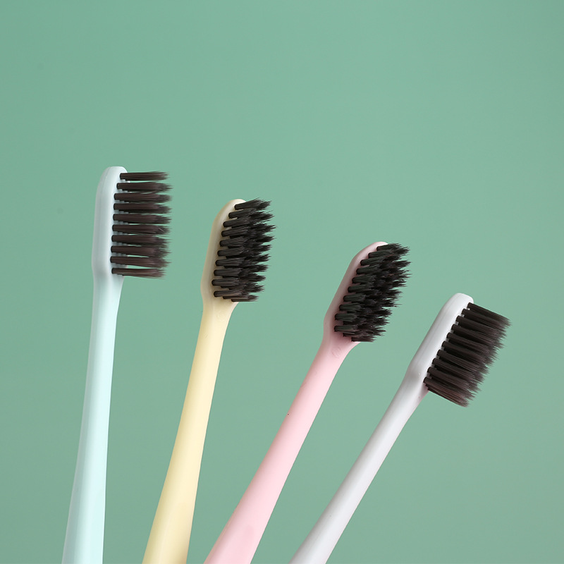 Foreign trade creative Macaron plain toothbrush Japanese style without printing adult soft hair 4 toothbrushes Item Picture