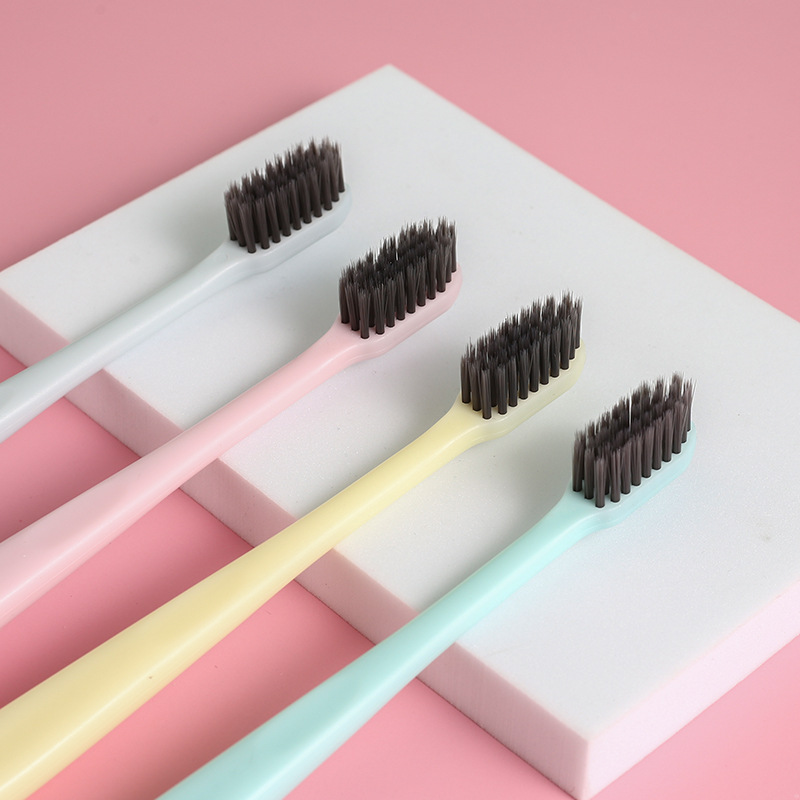 Foreign trade creative Macaron plain toothbrush Japanese style without printing adult soft hair 4 toothbrushes Application Scenario