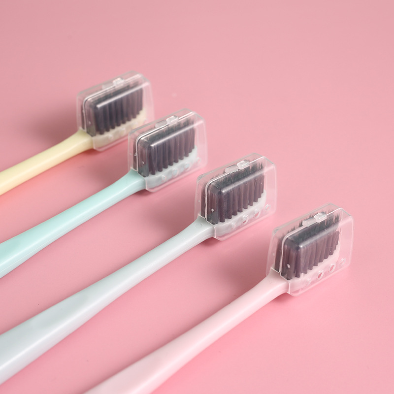 Foreign trade creative Macaron plain toothbrush Japanese style without printing adult soft hair 4 toothbrushes details Picture