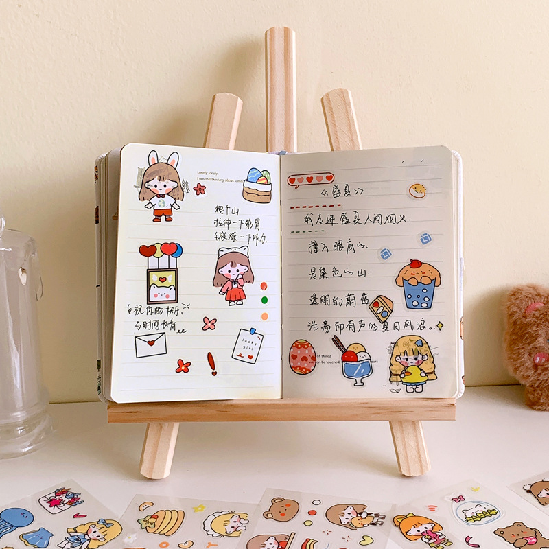 MOMO paste cartoon hand stick sticker set PET waterproof sticker girl gift box water cup stickers decorative hand stick Application Scenario