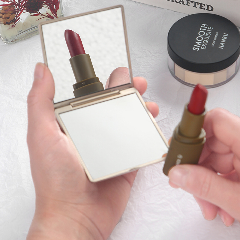 Trendy small mirror portable makeup mirror Nordic style light luxury double-sided folding mirror high appearance horizontal plane mirror carry-on mirror Specification drawing