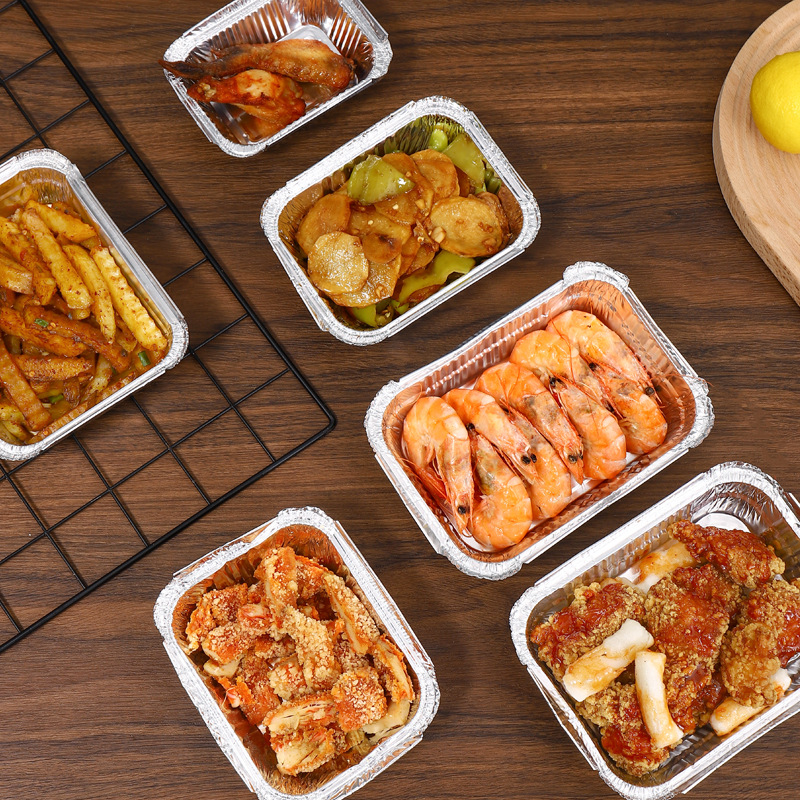 Rectangular tin foil tray tin foil box barbecue thickened takeout commercial baking disposable aluminum foil packaging box details Picture