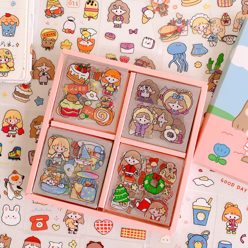 MOMO paste cartoon hand stick sticker set PET waterproof sticker girl gift box water cup stickers decorative hand stick details Picture