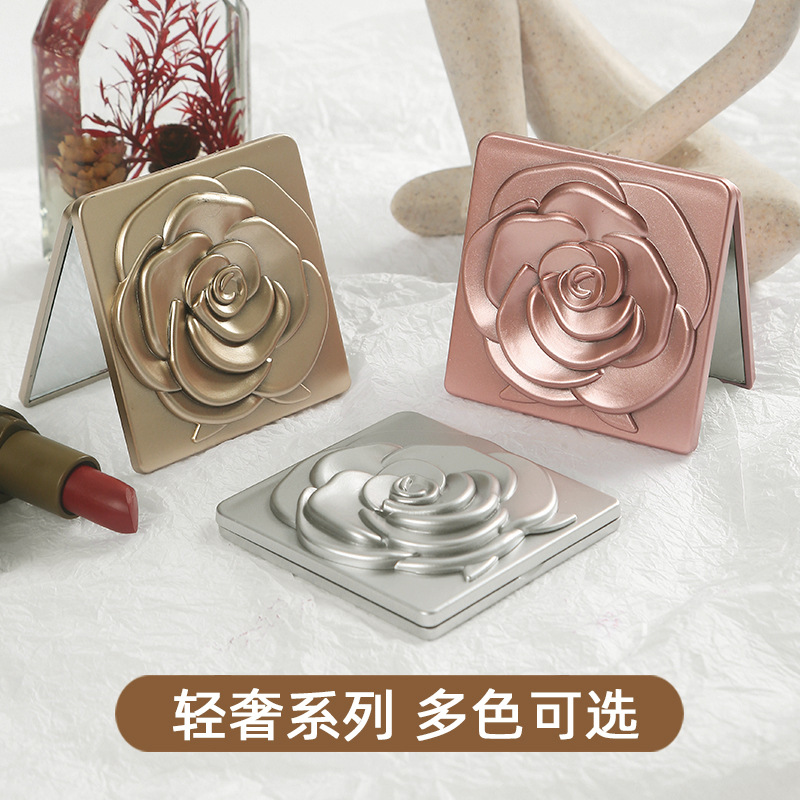 Trendy small mirror portable makeup mirror Nordic style light luxury double-sided folding mirror high appearance horizontal plane mirror carry-on mirror details Picture