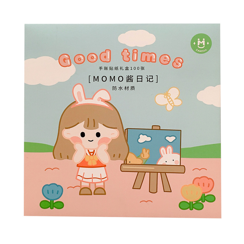 MOMO paste cartoon hand stick sticker set PET waterproof sticker girl gift box water cup stickers decorative hand stick Item Picture