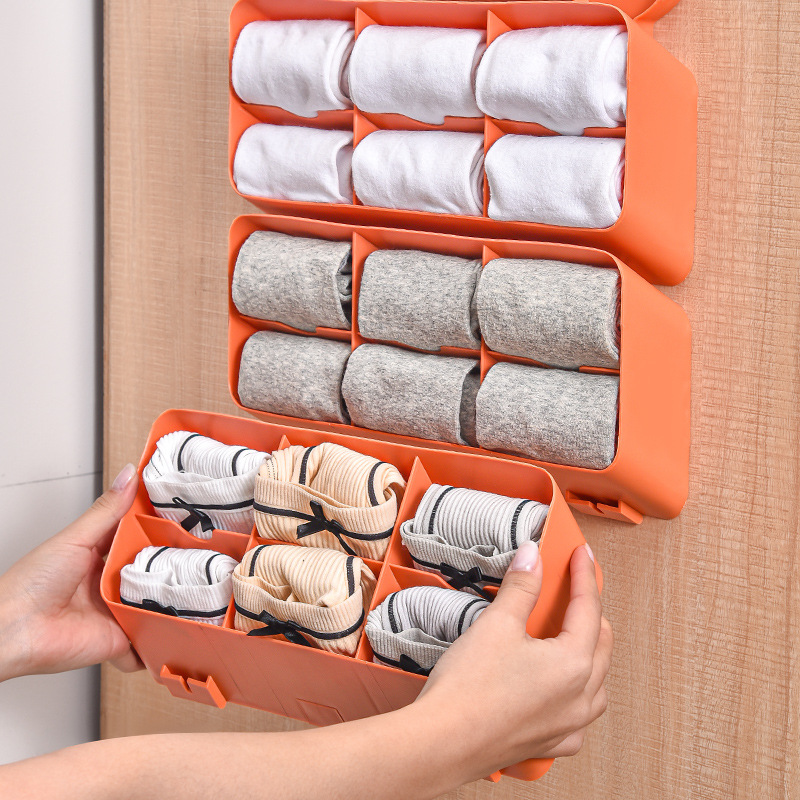 Wall hanging sock storage box storage wall type panties storage compartments sorting sock storage box free of punching details Picture