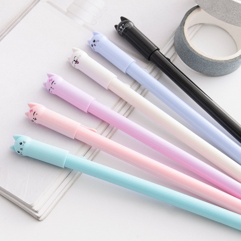 Creative cartoon cute wagging tail cat neutral pen black water pen signatory pen Student stationery neutral pen wholesale full figure