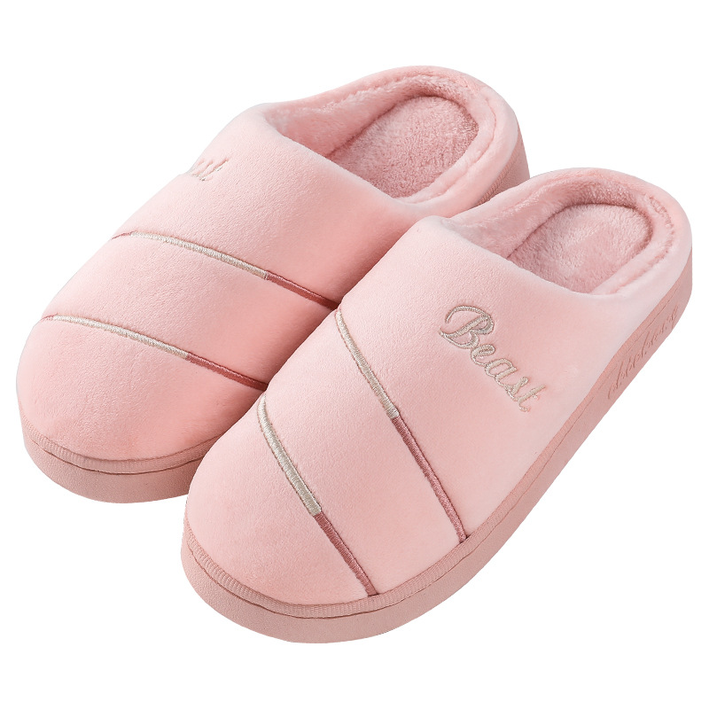 2020 new lovers slippers men's and women's embroidered cotton slip-on soft sole thickened home non-slip indoor thermal cotton slippers Item Picture