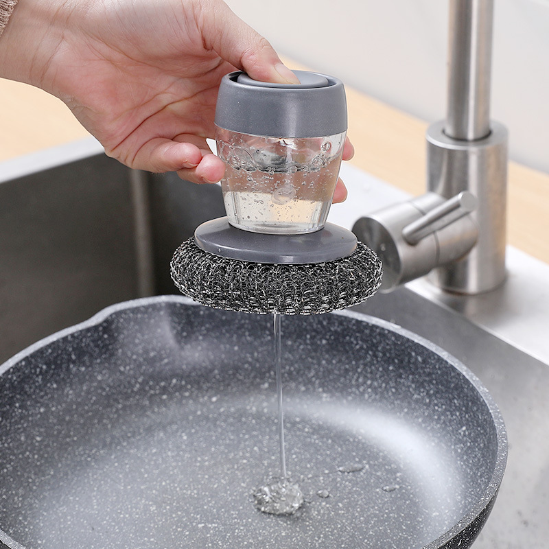 Add liquid wash pot brush kitchen supplies stove cleaning brush household wire tennis cleaning pot with a small brush details Picture