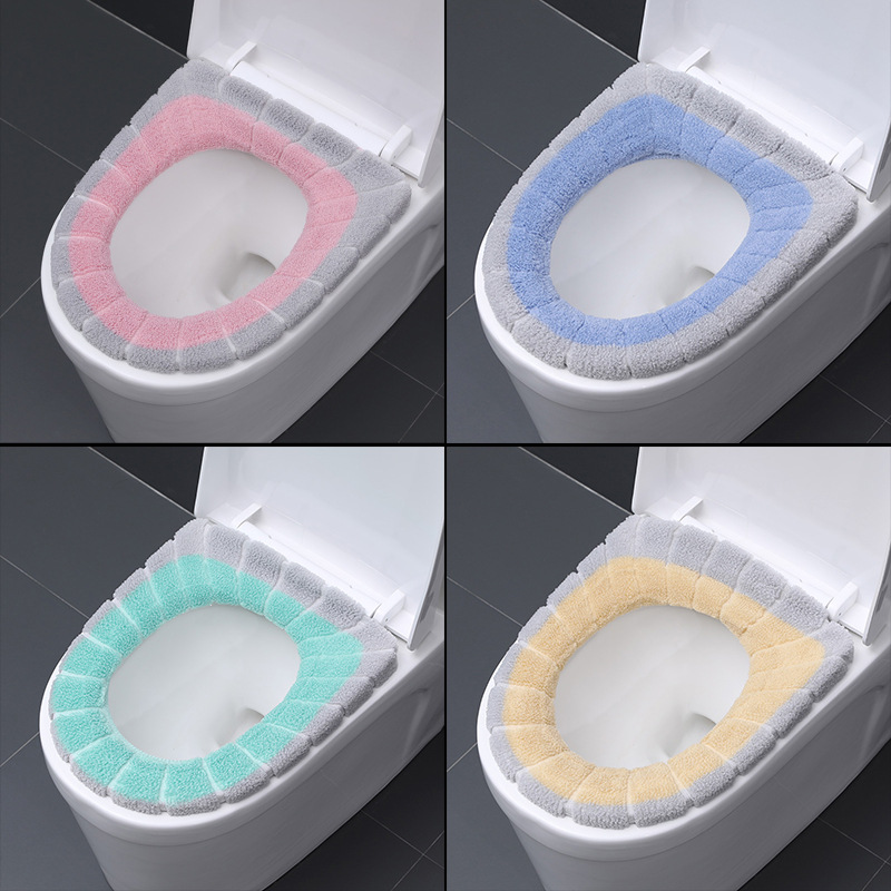 Patchwork color pumpkin pattern toilet cushion seat cushion universal plush toilet set autumn winter warm toilet set knitted toilet cushion full figure
