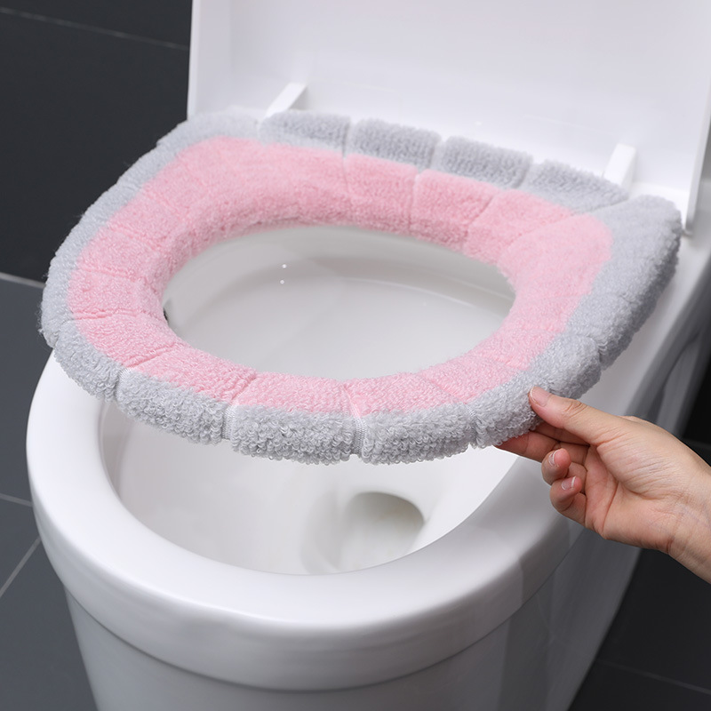 Patchwork color pumpkin pattern toilet cushion seat cushion universal plush toilet set autumn winter warm toilet set knitted toilet cushion details Picture