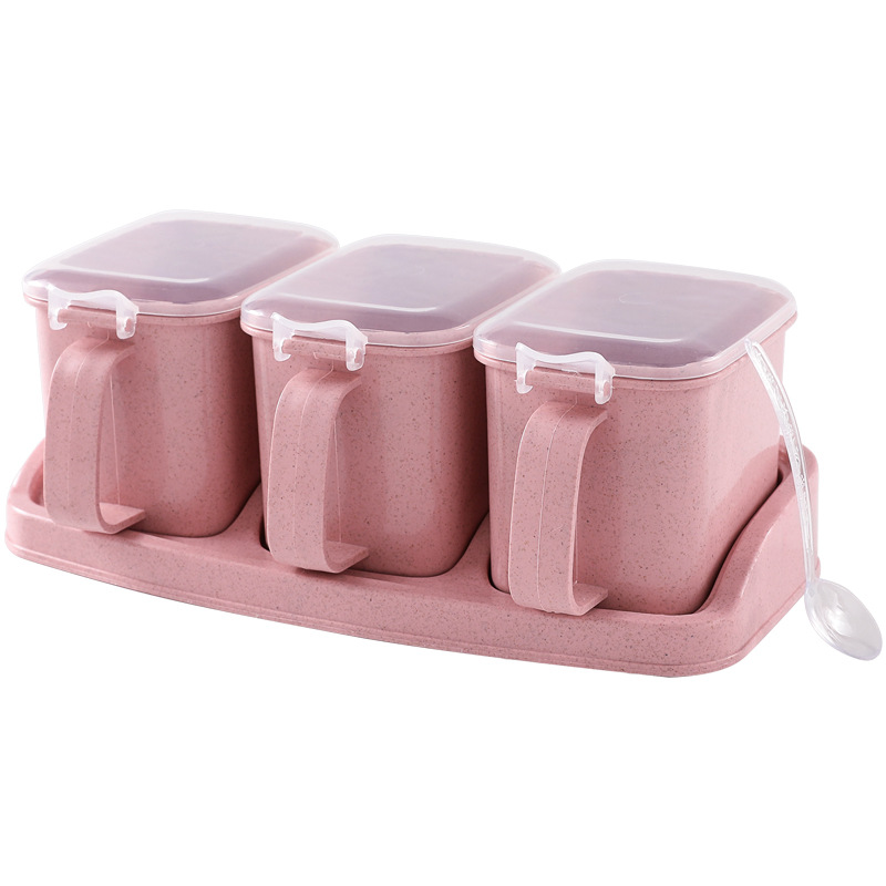 New kitchen supplies Wheat straw seasoning box with label separated separate seasoning jar kitchen Item Picture