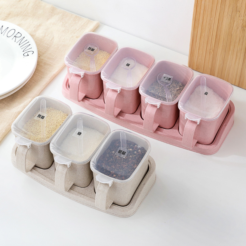 New kitchen supplies Wheat straw seasoning box with label separated separate seasoning jar kitchen details Picture