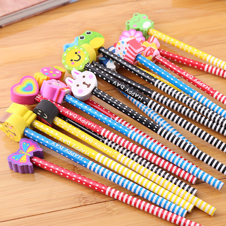 Special creative children's pencil with cartoon eraser head students pencil stationery school supplies manufacturers wholesale details Picture