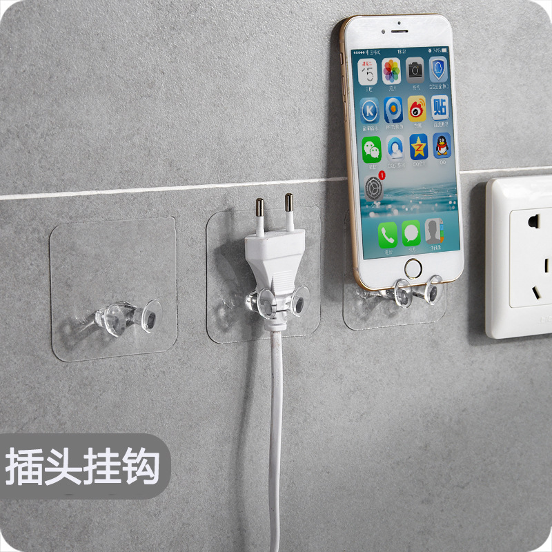 Transparent plastic power plug double hook adhesive storage adhesive hook wire bracket hook manufacturers wholesale full figure