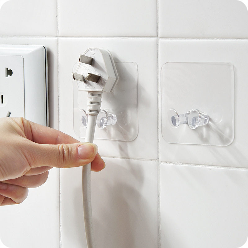 Transparent plastic power plug double hook adhesive storage adhesive hook wire bracket hook manufacturers wholesale details Picture