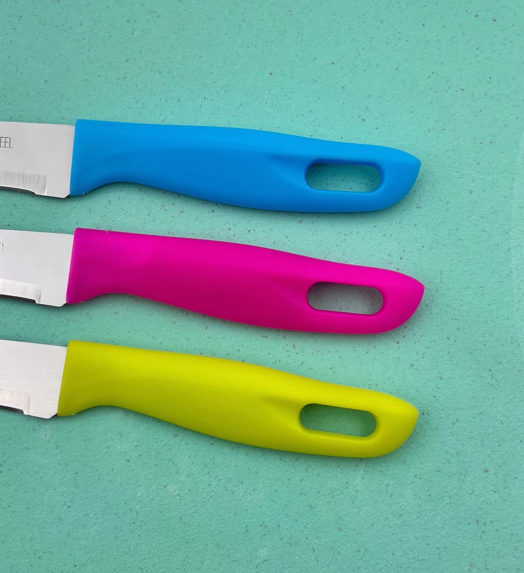 Foreign trade direct sugar color fruit knife set knife stainless steel fruit knife peeling knife household fruit knife Item Picture